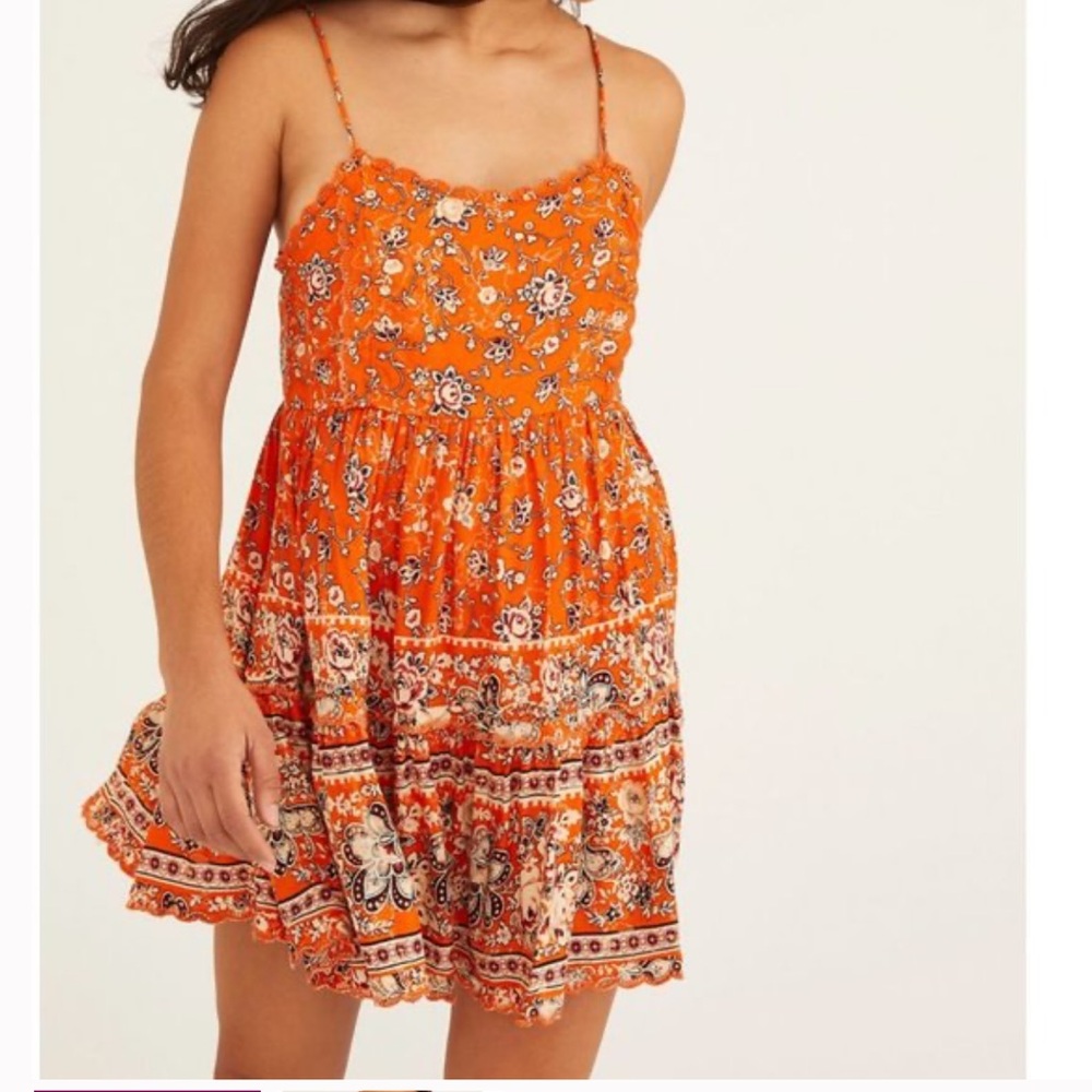 Urban outfitters Hanna Scallop Babydoll Floral Boho Peasant Hippie Dress SZ M - Picture 2 of 13